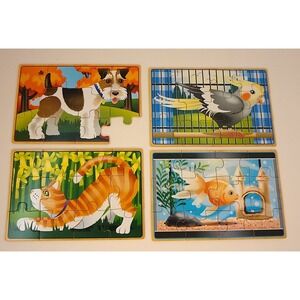 Melissa & Doug Pets Wooden Jigsaw Puzzles In A Box 4 Twelve‎ Piece